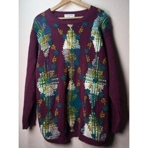 Casual Corner‎ Sweater Womens Floral Embroidered Knit Crew Neck Purple